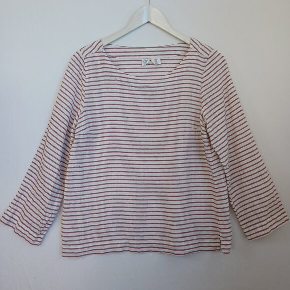 Artisan NY Top Striped Linen Boat Neck Pop Over Lagenlook Nautical Womens Small - Picture 6 of 6
